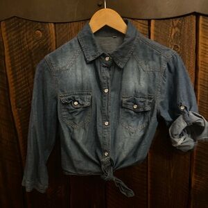 Light denim tie front shirt xs no brand